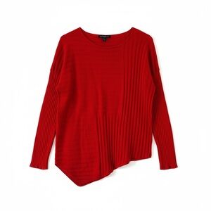 INC International Concepts Red Ribbed Asymmetrical Hem Wool Blend Sweater M